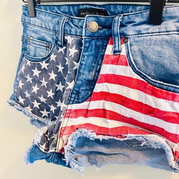 American Bazi Denim Flag Shorts Womens Size Small Jean Cut Off Short Patriotic - Picture 2 of 7